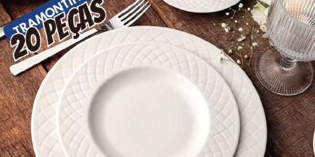 Aparelho de Jantar e Chá 20 Peças Tramontina – Porcelana Branco Redondo Ingrid