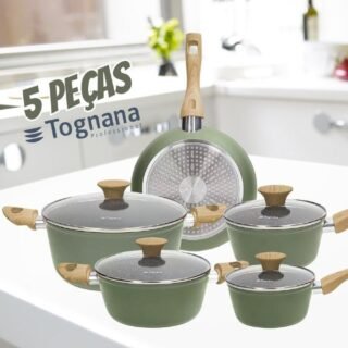 Jogo de Panelas Tognana Antiaderente de Alumínio Verde Green Stone 5 Peças