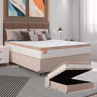 Cama Box Casal Colchão Molas Ensacadas Real ou com Baú