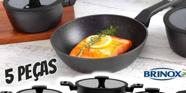 Jogo de Panelas Brinox Revestimento Cerâmico de Alumínio Preto 5 Peças Carbon Ceramic Life