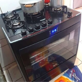 Fogão 5 Bocas Preto com Mesa de Vidro e Timer Digital Dako Supreme Black Glass