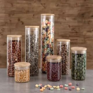 Jogo de Porta-Mantimentos de Vidro Redondo Nell Bamboo 7 Peças