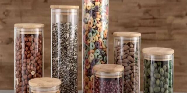 Jogo de Porta-Mantimentos de Vidro Redondo Nell Bamboo 7 Peças