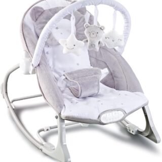 MaxiBaby Cadeira de Descanso Musical Urso Polar, Acompanha 3 Brinquedos Interativos, Cinto 3 pontos e Alça Removível (Até 18kgs), Neutra