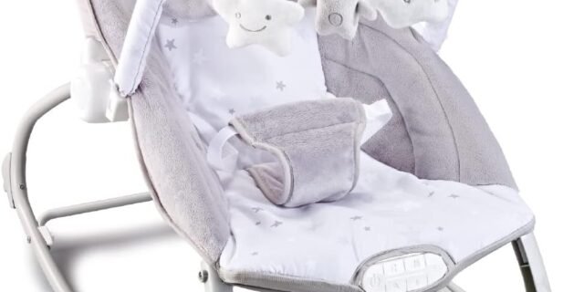 MaxiBaby Cadeira de Descanso Musical Urso Polar, Acompanha 3 Brinquedos Interativos, Cinto 3 pontos e Alça Removível (Até 18kgs), Neutra