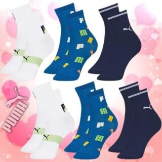 Kit 6 Pares Meia Puma Infantil Cano Longo Algodão Criança Menino