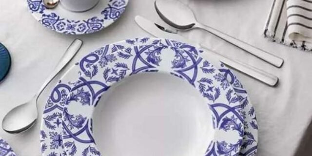 Aparelho de Jantar Sobremesa e Chá 20 Peças Tramontina de Porcelana Azul Redondo Algarve