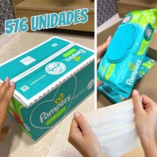 Kit Lenços Umedecidos Pampers Aloe Vera ou Cuidado de Bebê 576 Unidades