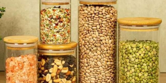 Potes de Vidro P/ Mantimentos C/ Tampa Bambu Oikos – 5 Pçs