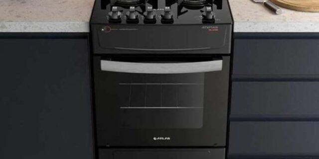 Fogão de pé Atlas Atenas Glass 4Q gás engarrafado 4 queimadores porta com visor 50L