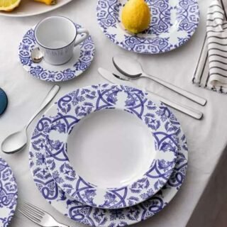 Aparelho de Jantar Sobremesa e Chá 20 Peças Tramontina de Porcelana Azul Redondo Algarve
