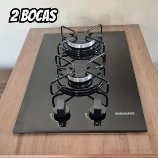SUGGAR COOKTOP A GÁS VIDRO PRETO 2 QUEIMADORES