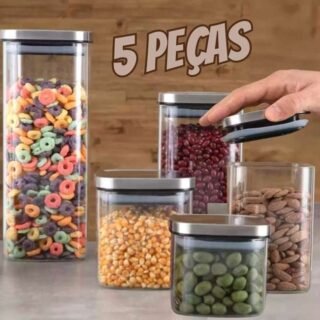 Jogo de Porta-Mantimentos Vidro Quadrado Nell 5 Peças