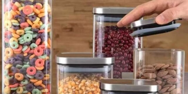 Jogo de Porta-Mantimentos Vidro Quadrado Nell 5 Peças