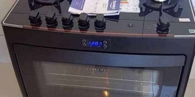 Fogão de chão Dako Supreme Black Glass a gás/elétrico 5 queimadores