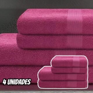 Jogo de Toalhas Camesa Algodão e Poliéster – Nacional Omega Fucsia 4 Peças