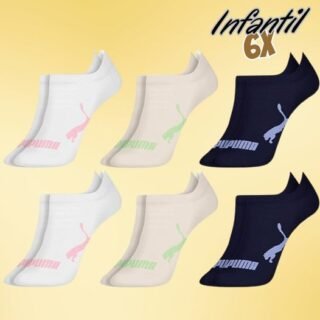 Kit 6 Pares Meia Infantil Puma Sapatilha Cano Curto Everyday Unissex Juvenil