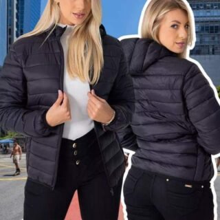 Jaqueta Feminina Puffer Bobojaco Capuz Com Nylon Impermeável