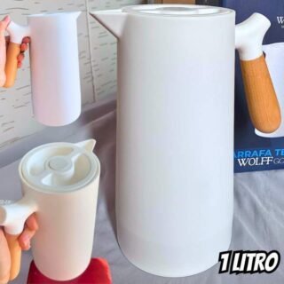 GARRAFA TÉRMICA PLÁSTICO C/CABO MADEIRA NÓRDICA BRANCA 1l