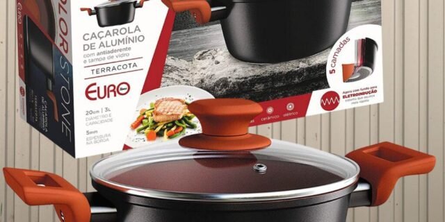 Caçarola ColorStone de alumínio com antiaderente e tampa de vidro