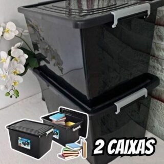 Kit 2 Caixas Organizadoras 56 Litros C/ Tampa e Trava Preta