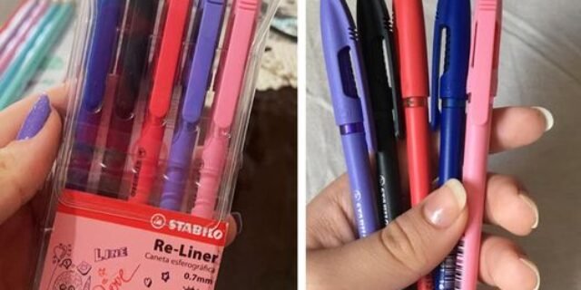 Caneta Esferográfica – STABILO Re-Liner – Estojo com 5 unidades – Em 5 cores