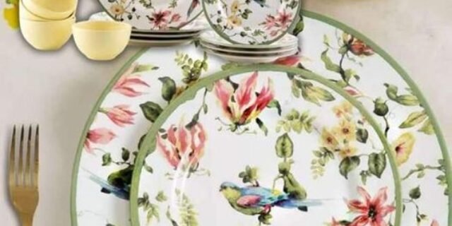 Aparelho de Jantar Chá e Café 12 Peças Alleanza Cerâmica Branco e Verde Redondo Harmony