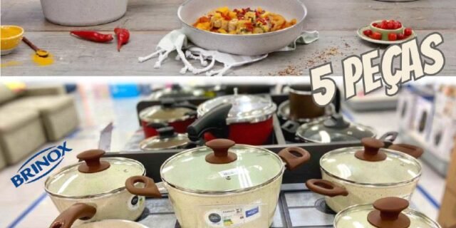 Jogo de Panelas Brinox Revestimento Cerâmico de Alumínio Vanilla 5 Peças Optima