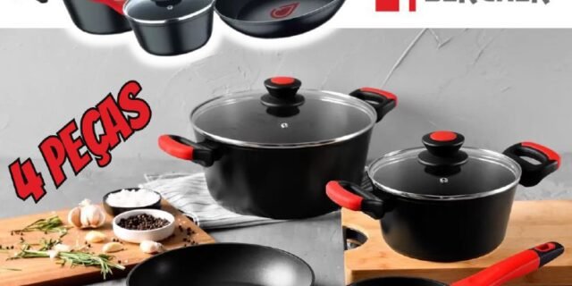 Jogo de Panelas Bergner Antiaderente de Alumínio Preto 4 Peças Chroma