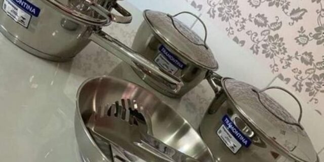 Jogo de Panelas Tramontina Allegra em Aço Inox com Fundo Triplo 5 Peças