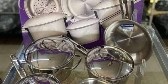 Jogo de Panelas Tramontina Allegra em Aço Inox com Fundo Triplo 5 Peças