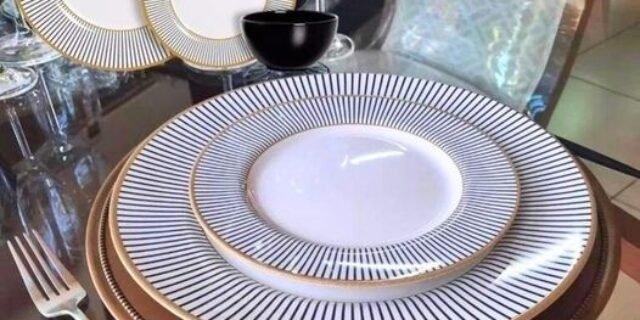 Aparelho De Jantar 12 Peças Alleanza Cerâmica Branco E Preto Redondo Ritz