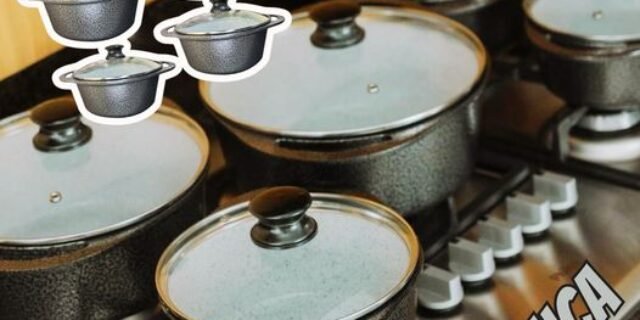 Jogo De Panelas Cerâmica Atoxica Antiaderente em Aluminio Fundido Com Tampas em Vidro Temperado