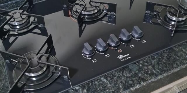 FISCHER COOKTOP À GÁS 5 BOCAS FIT LINE MESA VIDRO PRETO BIVOLT