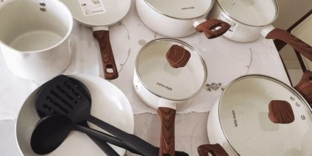 Jogo De Panelas Indução Conjunto 10 Peças Fundo Triplo Pratic Cook Marmol Vanilla Mimo Style