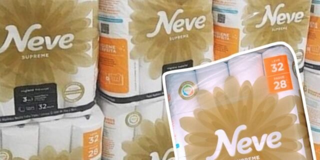 Neve Papel Higiênico Supreme Folha Tripla, 20m ou Personal Papel Higiênico VIP Folha Dupla 30M ou Neve Papel Higiênico Toque de Seda Folha Dupla, 30m, Leve 32 Pague 28 Rolos