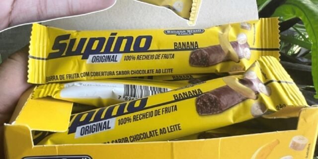 Banana Brasil Display Barra De Frutas Supino Original Banana Ao Leite -16 Unidades De 24G (384G)