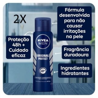 KIT NIVEA Desodorantes Antitranspirante Aerosol Nivea Men Original Protect 48h 150ml – 2 unidades