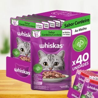 Pack Ração Úmida Whiskas Sachê Cordeiro ao Molho para Gatos Adultos OU Gatos Filhotes 85 g- 40 unidades