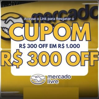 300 OFF acima de R$ 1.000 em Smartphones O cupom só é valido usando saldo do Mercado Pago como forma de pagamento