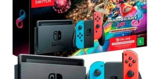 Console Nintendo Switch + Joy-Con Neon + Mario Kart 8 Deluxe + 3 Meses De Assinatura Nintendo Switch Online