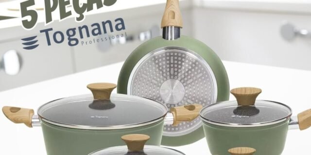 Jogo de Panelas Tognana Antiaderente de Alumínio Verde Green Stone 5 Peças