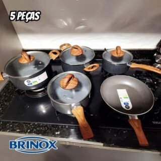 Jogo de Panelas Brinox Antiaderente Ceramic Life Smart Plus com Indução Granito – 5 Peças