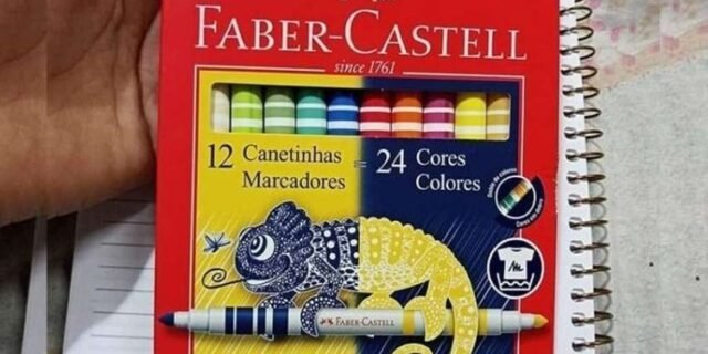 Canetinha Hidrográfica Bicolor, Faber-Castell, 12 Canetas/24 Cores