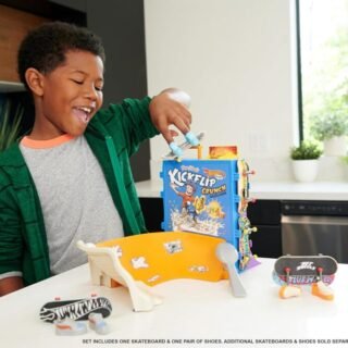 Hot Wheels Skate, Pista de Brinquedo Tony Hawk Bowl de Cereal com 1 Fingerboard Exclusivo e Par de Tênis de Skate Removíveis, Armazenamento para até 4 Fingerboards e 4 Pares de Tênis