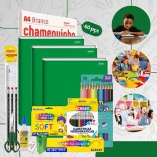 Kit Material Escolar Econômico Volta As Aulas Infantil 60 itens Ensino Fundamental Infantil Faber Acrilex Chamequinho