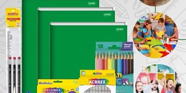 Kit Material Escolar Econômico Volta As Aulas Infantil 60 itens Ensino Fundamental Infantil Faber Acrilex Chamequinho