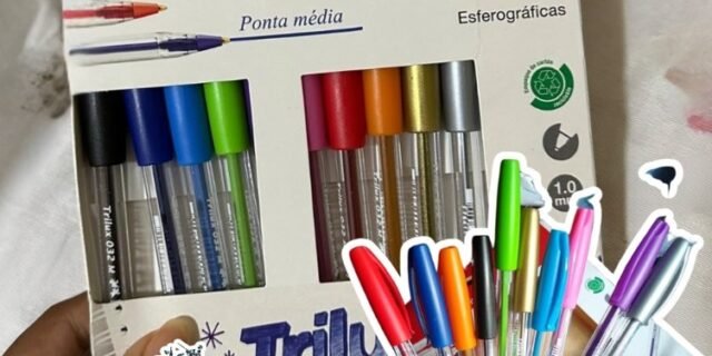 Caneta Esferográfica Colorida, Faber-castell, Trilux Colors 10 Cores