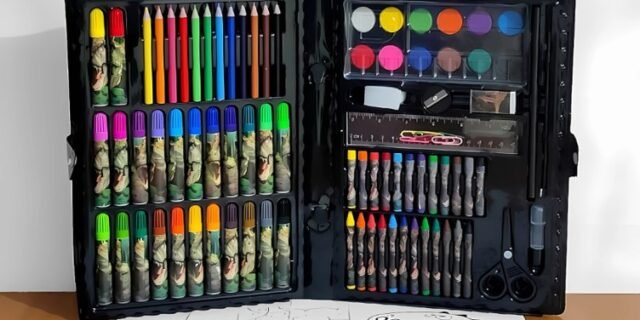 Estojo Maleta 68 Peças Crianças Canetinhas Giz Lápis