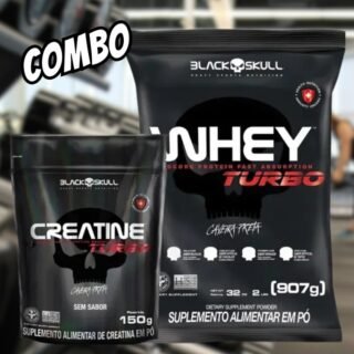 Combo de Suplementos Creatina Sem Sabor Refil 150g + Whey Protein Turbo 907 – Black Skull